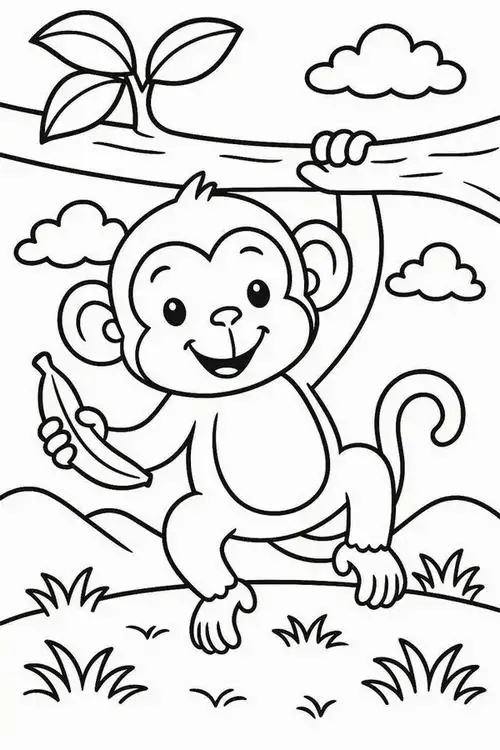 Chú khỉ hiếu động bám vào cành cây bằng cả tay và chân tạo nên một khung cảnh vui nhộn đặc trưng của các loài động vật có vú.