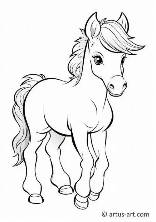 Bản vẽ tô màu chú ngựa nhỏ đứng nghiêng mình khoe chiếc đuôi dài mềm mại và tư thế điềm tĩnh mang vẻ đẹp tự nhiên đẹp lạ.