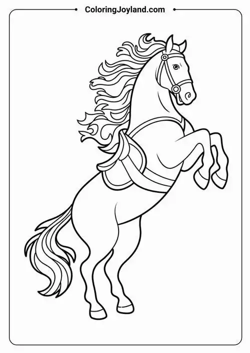 Hình họa tô màu con ngựa tung vó phi nước đại với vẻ ngoài mạnh mẽ thể hiện sức mạnh cơ bắp tuyệt vời của loài vật chạy nhanh nhất.