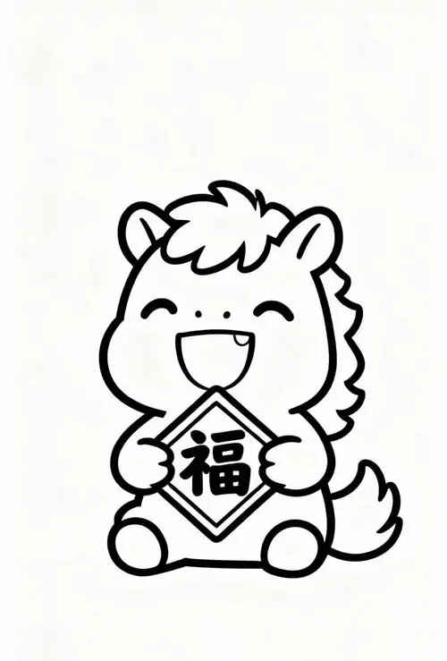 Bé ngựa chibi mũm mĩm ôm đồng xu vàng mang ý nghĩa tài lộc chắc chắn là mẫu tranh tô màu thú vị giúp trẻ rèn luyện sự khéo léo.
