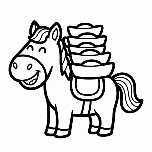 Chú ngựa hoạt hình mang theo hành lý trên lưng đang mỉm cười thân thiện tạo nên hình vẽ ngựa sinh động để bé tập nhận biết các bộ phận.