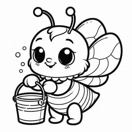 Chú ong thợ đang cầm xô mật và đứng giữa những bong bóng nước tạo nên hình ảnh một thợ xây tổ lục lăng đầy tài ba.