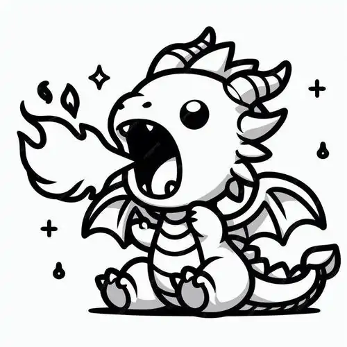 Mẫu vẽ rồng nghệ thuật bé rồng mập đang ngồi nhìn thẳng với đôi tai nhỏ và chiếc đuôi dài quấn quanh thân rất gọn gàng và đáng yêu.