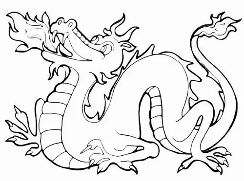 In trang tập tô màu một chú rồng tròn trịa có đôi mắt to và cái mũi nhỏ đang ngồi chơi đùa rất vui vẻ cùng chiếc đuôi ngắn.