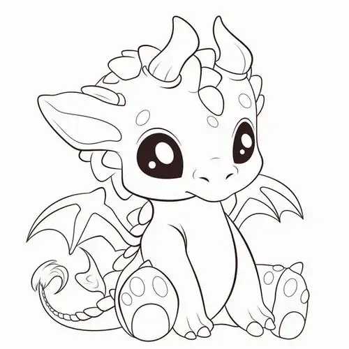 Mẫu tô màu chú rồng mập mạp đang ngồi bệt với khuôn mặt hớn hở cùng những đốm tròn trang trí trên lưng trông rất bắt mắt và sinh động.