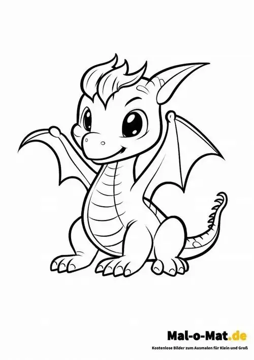 Hình vẽ tô màu chú rồng con có đôi tai to và chiếc mũi tròn đang ngồi mỉm cười thân thiện mang lại cảm giác vô cùng ấm áp.