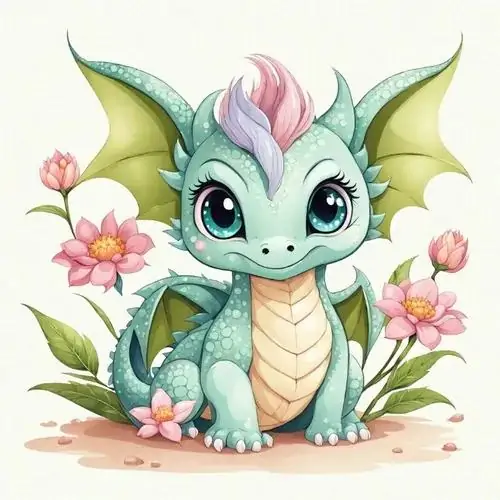 Hình vẽ chú rồng mập mạp đang đứng dang rộng đôi cánh và khoe ra những chiếc móng vuốt nhỏ nhắn trông vô cùng dễ thương trên mặt giấy.