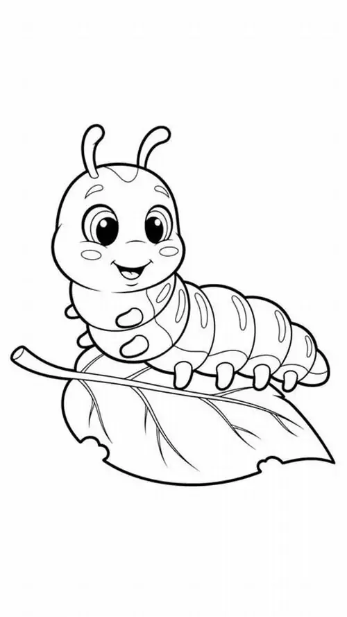 Tuyển chọn 61 Tranh Tô Màu Con Sâu cute cho bé béo múp míp đang gặm nhấm chiếc lá non