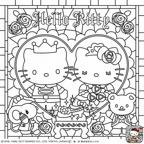 Cặp đôi nhỏ nhắn nhà Sanrio đang cùng nhau thưởng thức bữa tối sang trọng bên trong khung hình lớn trang trí hoa cỏ trông rất điềm đạm và quý phái.