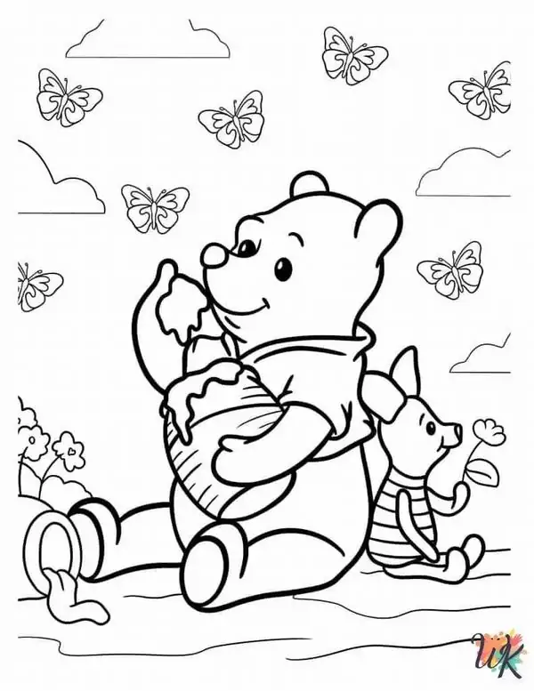 BST 57 Tranh Tô Màu Gấu Pooh hiền lành ôm hũ mật ong giữa Rừng Trăm Mẫu thật ấm áp