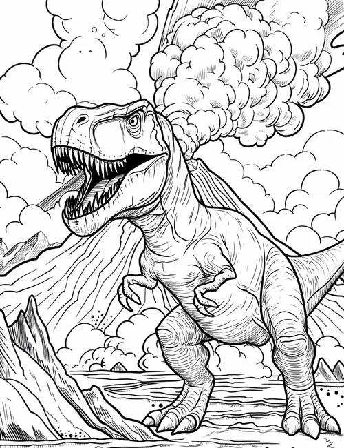 52 Tranh Tô Màu Khủng Long Bạo Chúa T-Rex khổng lồ thời cổ đại phong cách rừng rậm tiền sử