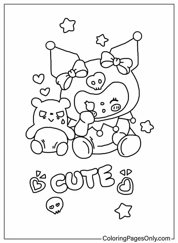 Kuromi và My Melody ngồi tựa lưng vào nhau bên cạnh chú gấu bông nhỏ giữa không gian ngập tràn chiếc nơ trang trí trông thật ấm áp