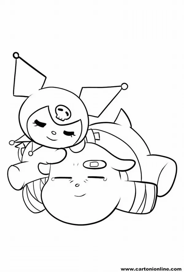 Kuromi ôm chặt lấy người bạn Cinnamoroll to lớn như một cử chỉ vỗ về đầy tình cảm của hai nhân vật mang tính cách cá nhân đối lập