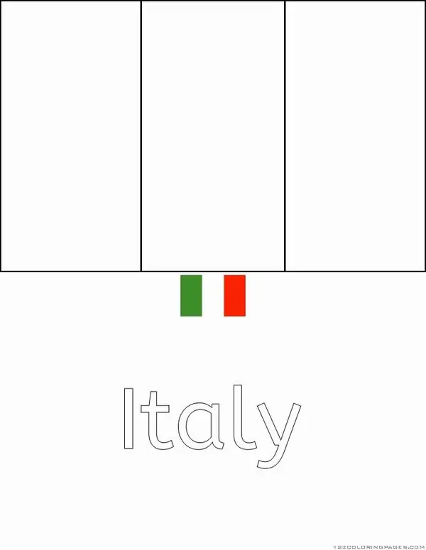 Mẫu vẽ lá cờ nước Ý với khung hình dọc rõ nét giúp bé dễ dàng phân biệt các mảng màu khác nhau một cách thông minh và nhanh nhạy.