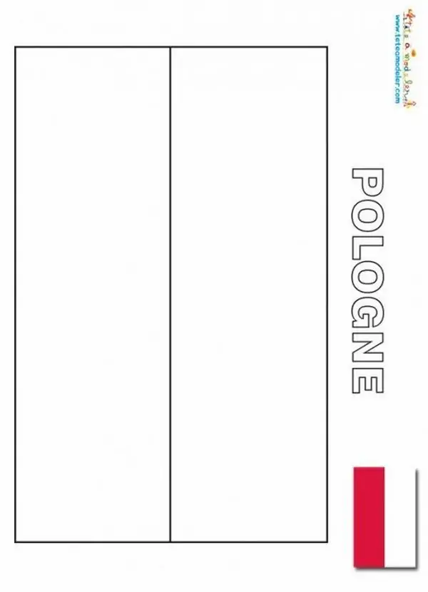 Tập tô màu quốc kỳ Ba Lan đơn giản chỉ với hai dải màu ngang trắng đỏ giúp bé học cách chia tỷ lệ khung hình cho trẻ 6 tuổi.