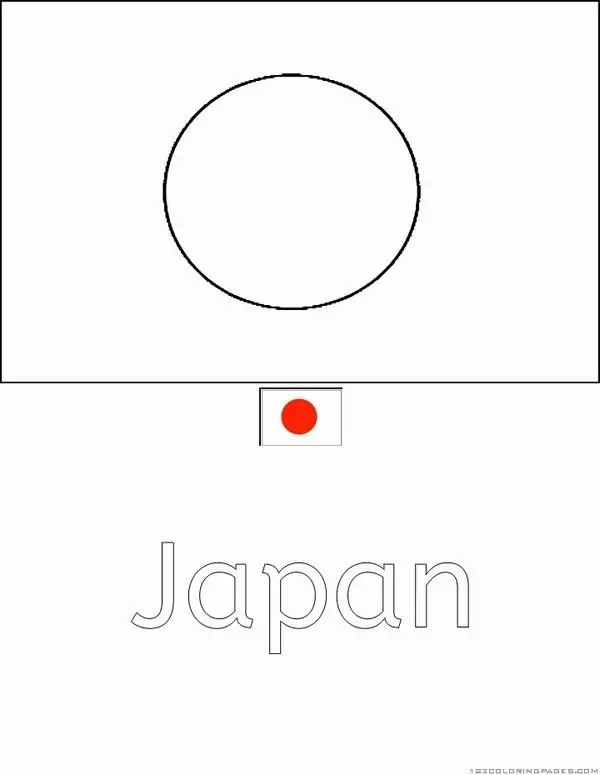 Trang tập tô màu lá cờ Nhật Bản với vòng tròn mặt trời to rõ giữa khung hình giúp trẻ nhỏ rèn luyện sự tập trung khi ngồi tô vẽ.