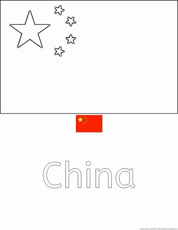 Mẫu vẽ lá cờ các quốc gia Trung Quốc có các ngôi sao được phác họa tỉ mỉ giúp bé phát triển tư duy về hình khối cho bé 3 tuổi.