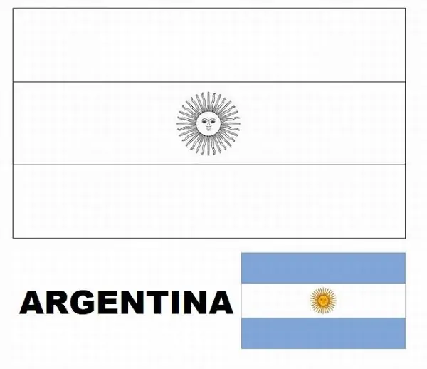 Hình tô màu quốc kỳ Argentina nổi bật với biểu tượng mặt trời vàng rực rỡ ở chính giữa dải màu xanh da trời trông rất hòa nhã cho trẻ 4 tuổi.