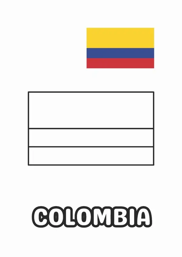 Mẫu vẽ lá cờ quốc gia Colombia có ba dải màu ngang to bản trông thật sinh động cho các bé tập phối những gam màu cơ bản nhất.