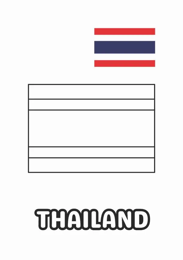 Tải hình tô màu quốc kỳ Thái Lan với năm dải màu nằm ngang đối xứng tạo nên một tổng thể bố cục hài hòa và cực kỳ dễ nhận diện.