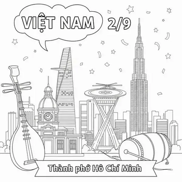 Toàn cảnh thành phố hiện đại với những tòa nhà cao tầng thuộc Thủ đô Hà Nội đặt dưới bóng lá cờ đỏ sao vàng rực rỡ.