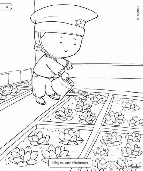 Trang tập tô màu chiến sĩ nhỏ đang tập bò dưới làn đạn giả định gợi nhớ sự hy sinh Máu đào hy sinh đầy dũng cảm.
