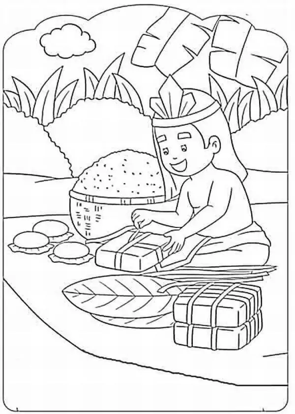 Làng quê với mái đình cây đa và lá cờ treo cao thể hiện Tinh thần yêu nước trông thật thanh bình trong ánh nắng mai.