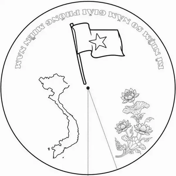 Hình ảnh bản đồ cùng hoa sen và lá cờ được lồng ghép tinh tế trong khung tròn tạo nên một mẫu di sản văn hóa độc đáo.