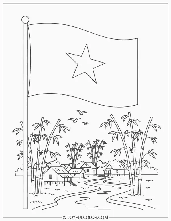 Bé tô màu lá cờ đỏ thắm tung bay trên cánh đồng lúa chín vàng trĩu hạt mang lại cảm giác ấm no và Tình yêu quê hương cho trẻ 4 tuổi.