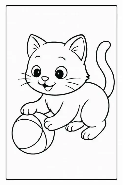 Bé mèo tinh nghịch đang dùng đôi bàn chân nhỏ nhắn vờn quả bóng tròn trên mặt đất rất linh hoạt.