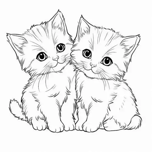 Hình ảnh hai anh em nhà mèo ngồi sát cạnh nhau với màu sắc lông tương phản mang vẻ đẹp vô cùng đáng yêu.