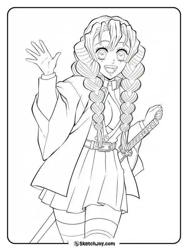 Tổng hợp 38 Tranh Tô Màu Mitsuri Kanroji cầm thanh kiếm Nichirin dẻo uốn lượn cực kỳ cuốn hút