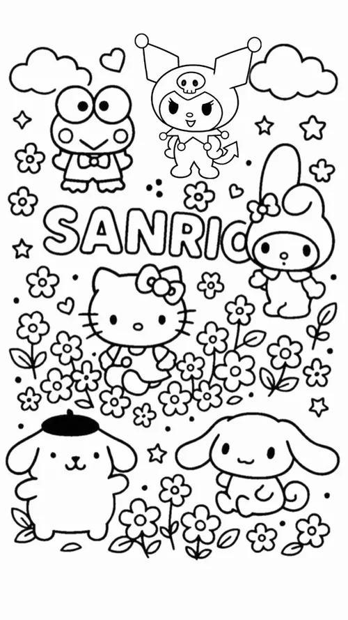 Hello Kitty ngồi ở bàn bày hạt cườm, đôi tay đặt sát chuỗi vòng đang xâu dở và chiếc nơ trên tai giữ nguyên vẻ chỉnh tề rất cưng