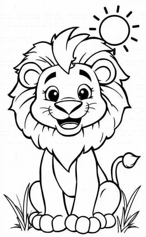 Chú sư tử con có cái đầu to tròn và gương mặt hớn hở dưới ánh mặt trời rạng rỡ đang chờ đợi bé tô điểm cho bộ lông màu vàng cát.