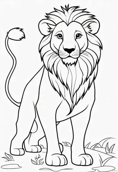 Bản vẽ tô màu cận cảnh khuôn mặt chú sư tử với bộ bờm dày bao quanh cổ trông vô cùng quyền lực giúp bé nhận biết họ mèo lớn cho trẻ 6 tuổi.