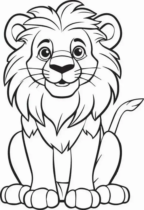 Hình vẽ tập tô chú sư tử con với chiếc bờm cách điệu thành những cánh hoa trông rất sáng tạo giúp bé phát triển tư duy màu sắc một cách tự nhiên.
