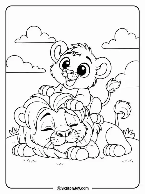 Hình ảnh hai cha con nhà sư tử đang âu yếm quấn quýt bên nhau thể hiện tình cảm gia đình ấm áp của đàn sư tử trong rừng sâu.