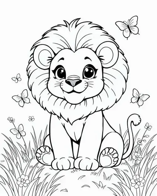 Chú sư tử con đang tò mò ngắm nhìn chú bướm nhỏ xinh đang bay lượn ngay trên đầu mình trong một buổi sáng bình yên tại khu bảo tồn.