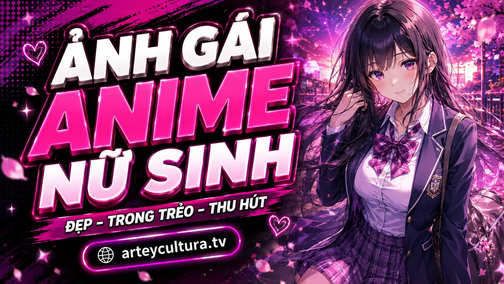 99 Ảnh Anime Nữ Sinh Dễ Thương Hồn Nhiên với tóc màu nổi bật, tất đùi, cặp xách và phù hiệu trường