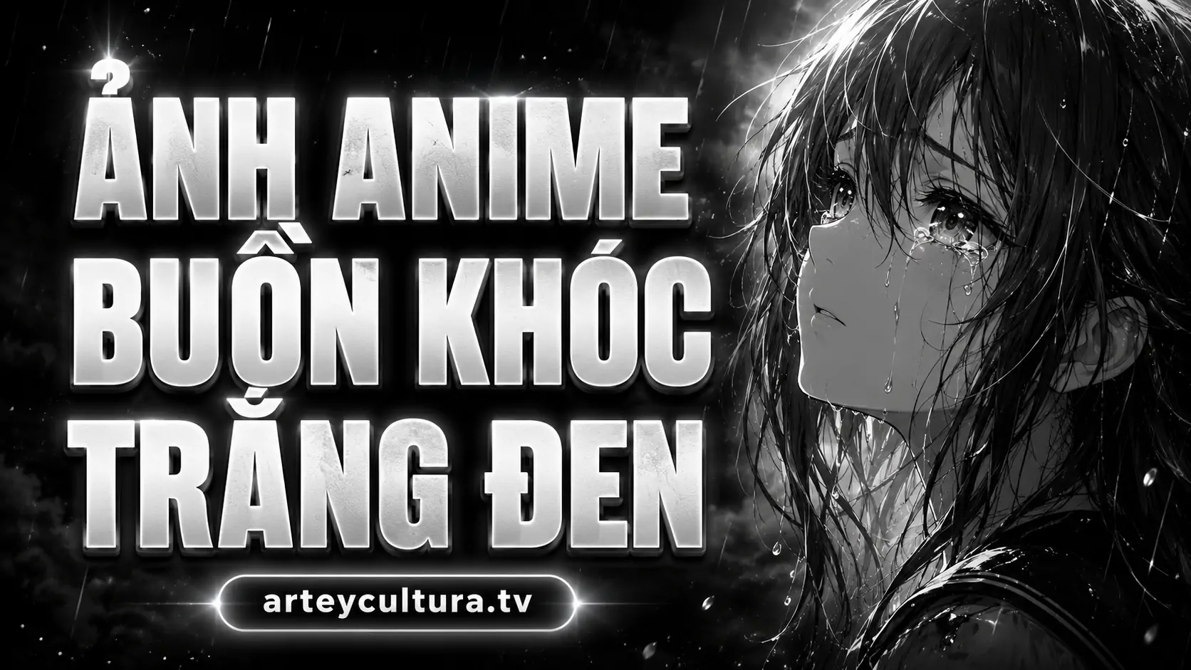 75 Ảnh Avatar Anime Buồn Khóc Trắng Đen với ánh mắt vô thần và giọt lệ dài chạm đến cảm xúc sâu kín
