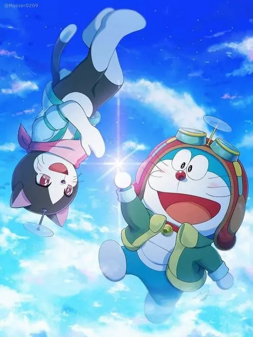 Khung cảnh ảnh Doraemon fanart đưa người xem vào không gian vũ trụ bao la nơi nhân vật cùng những người bạn ngắm nhìn dải ngân hà lấp lánh vô cùng kỳ vĩ.