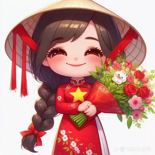 Em bé mặc áo cờ đỏ sao vàng cầm chùm bóng bay giữa sân trường, khuôn mặt tròn cười tít dưới nắng vàng