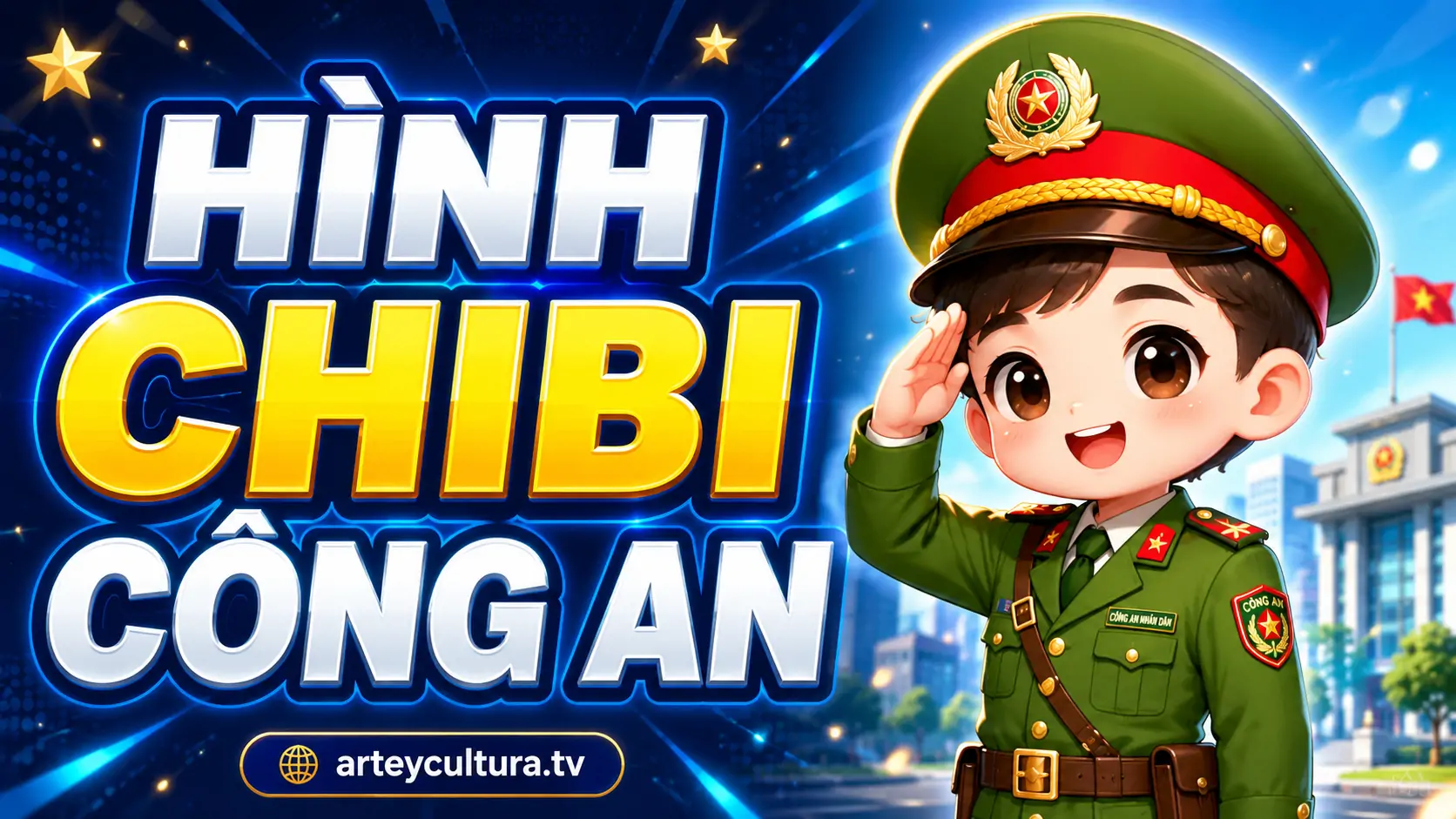 51 Ảnh Chibi Công An Dễ Thương với cảnh phục xanh, mũ kê pi và ánh mắt long lanh màu sắc tươi sáng gần gũi