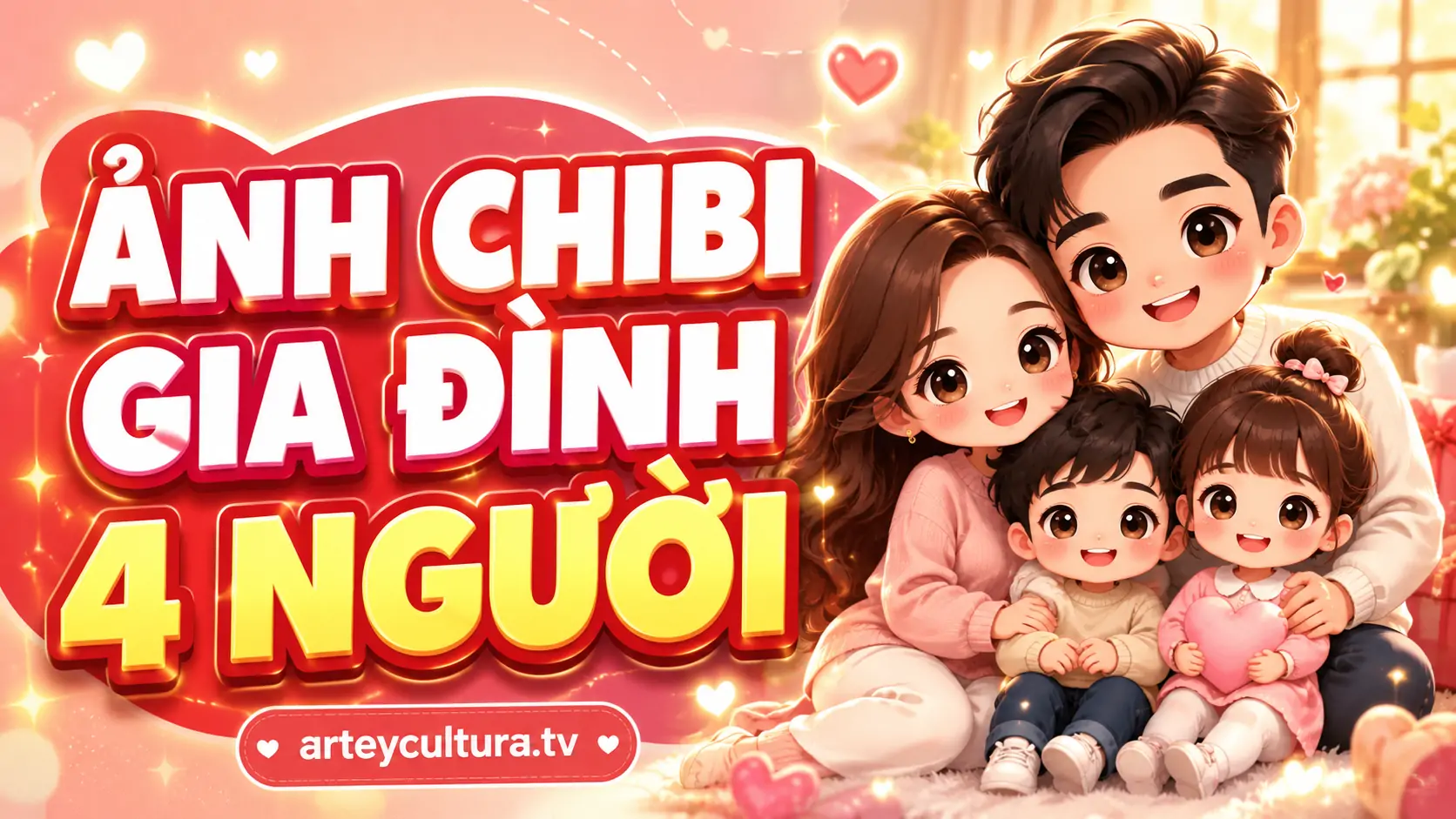 55 Ảnh Chibi Gia Đình 4 Người bố cục cân đối và ánh sáng mềm mại dễ tạo album và khung ảnh kỷ niệm