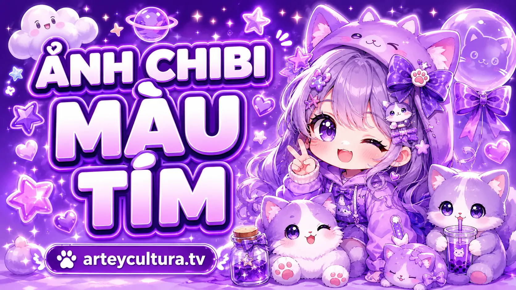 61 Ảnh Chibi Màu Tím đẹp dễ thương với nhân vật mắt long lanh, tóc pastel và vibe mộng mơ nhẹ nhàng