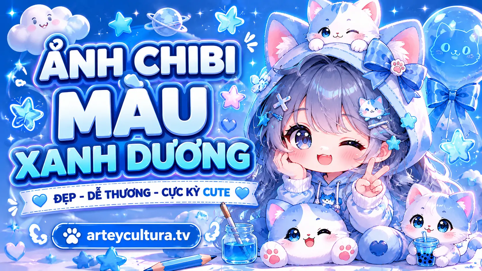 80 Ảnh Chibi Màu Xanh Dương Cute cho fan anime thích phong cách biển tối giản, trong trẻo và bình yên