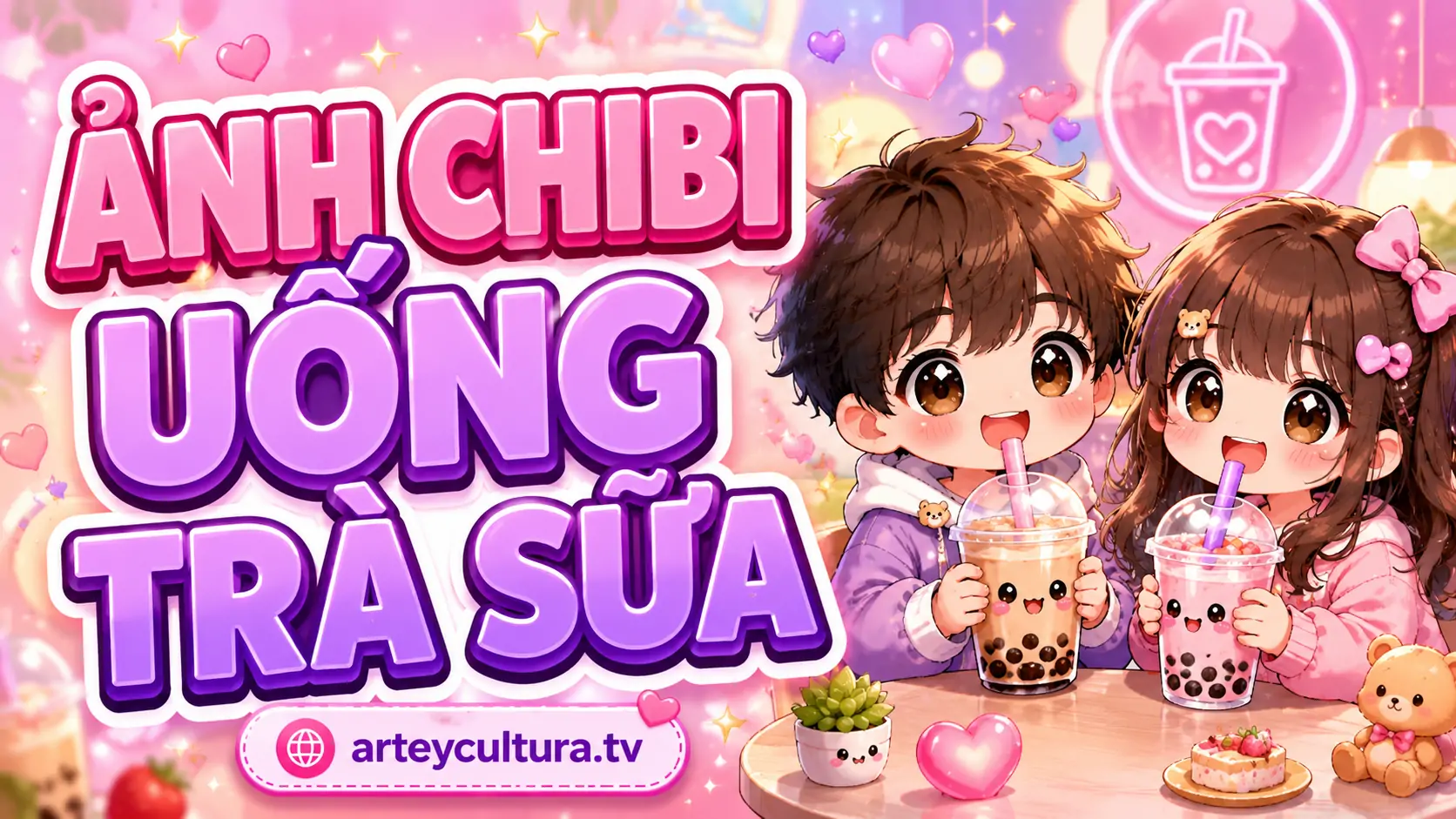 61 Ảnh Chibi Uống Trà Sữa cute với bọt kem trân châu, ống hút lớn vibe tươi sáng cho giới trẻ