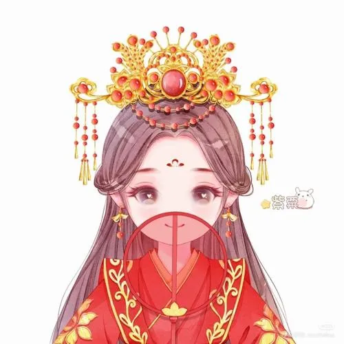 Cô dâu áo cưới đỏ đội mũ phượng cầu kỳ, khuôn mặt che quạt và màu vàng rực tạo cảm giác lễ nghi truyền thống