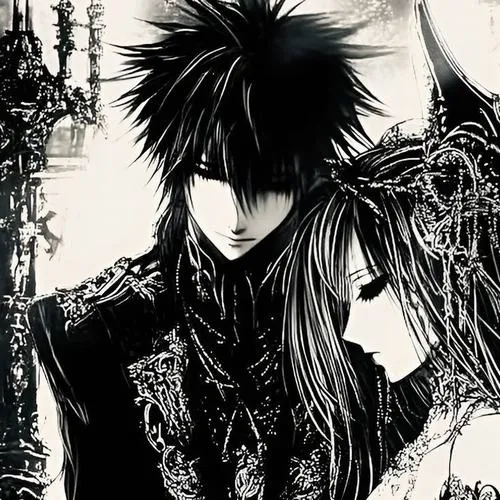 Ảnh avt Facebook sử dụng mẫu ảnh avatar đôi anime đen trắng khắc họa nhân vật nam có mái tóc rối che nửa khuôn mặt mang nét đẹp u sầu giữa bối cảnh bóng tối bao trùm.