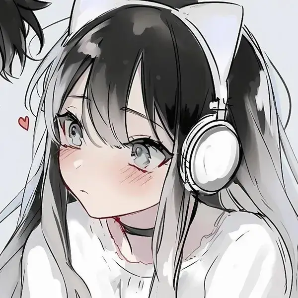 Bạn gái có đôi mắt to tròn long lanh đang đeo headphone lắng nghe âm nhạc xuất hiện với vẻ ngoài đáng yêu bên cạnh biểu tượng tim hồng.